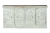 Indian Furniture Solid Hard Wood Sideboard Mandala Carvings in White